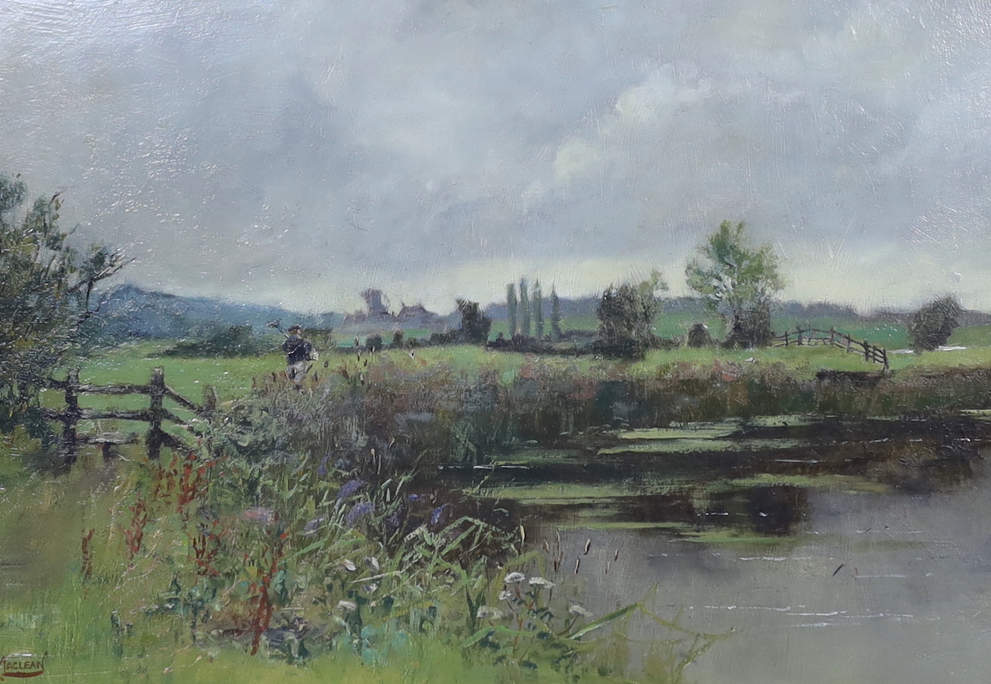 Alex Maclean RBA (1967-1940), oil on board, River landscape, signed, 26 x 36cm, ornate gilt framed